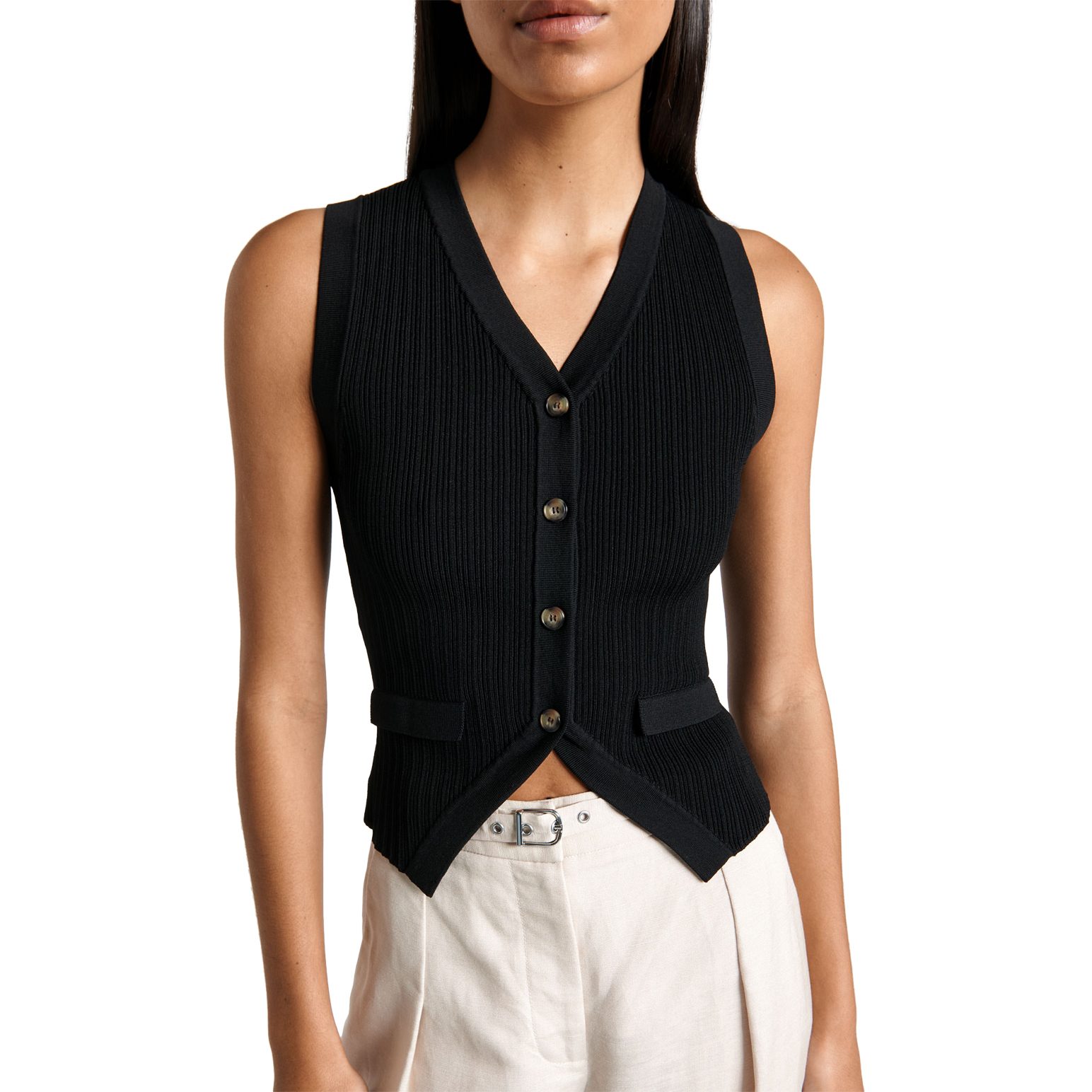 Cue Ribbed V-Neck Knit Vest